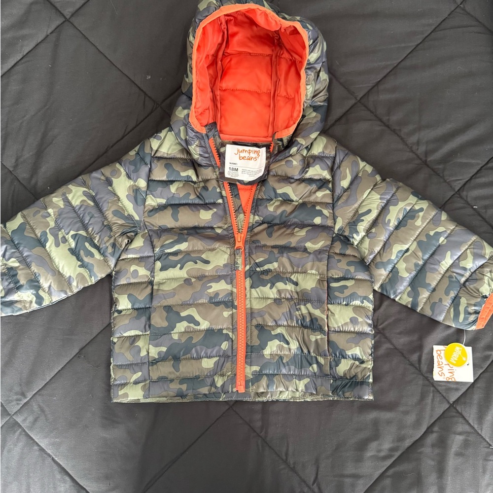 Boys 18month Jumping Beans Camouflage Puffer Jacket with Orange Lining